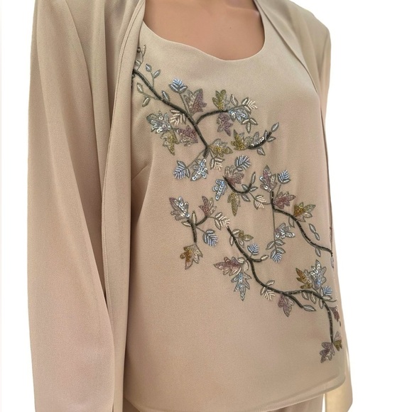 R&M Richards Vintage Elegant 3 Piece Cream Chiffon Embroidered Beaded Set - Picture 6 of 16